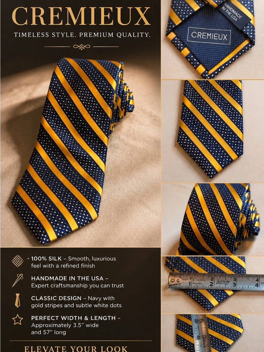 Daniel Cremieux Navy and Gold Diagonal Stripe Silk Tie
